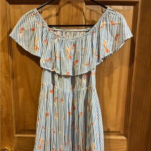 Goldfish print off the shoulder dress.